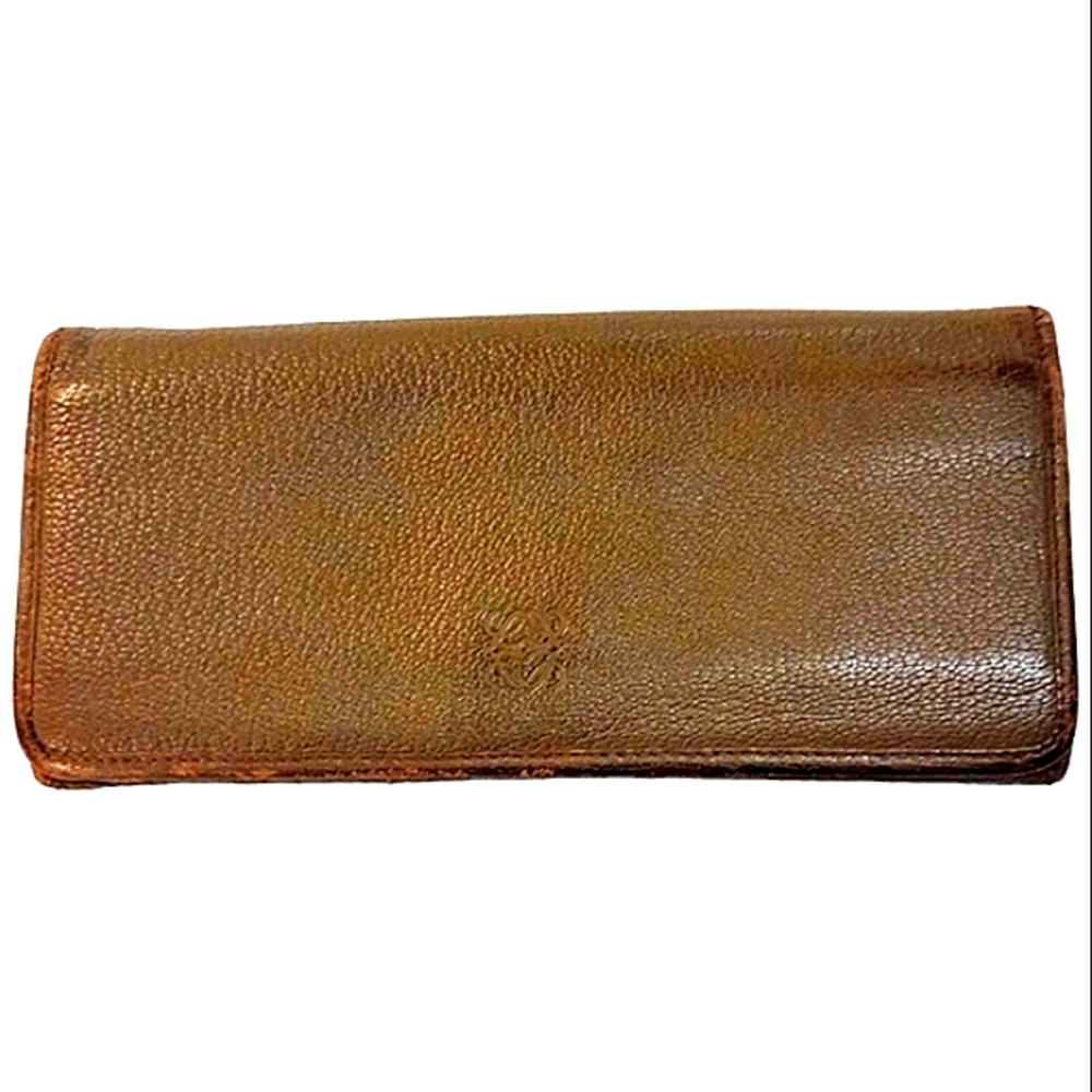 LOEWE AUTHENTIC TAUPE BROWN LONG LEATHER WALLET WITH KEYLOCK ZIPPER / VGC